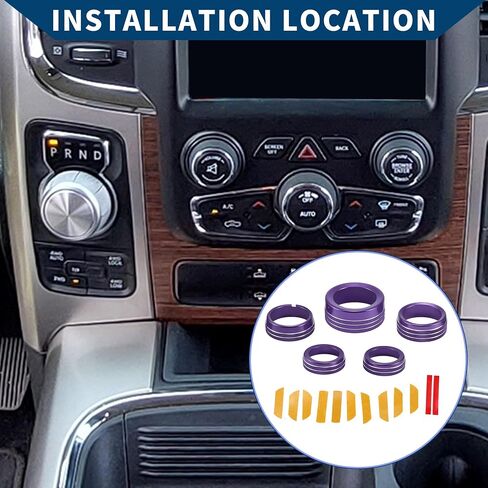 AC Air Conditioner Gear Shift Headlight Media Switch Knob Cover for Dodge for RAM 13-17 / Interior Trim/Stylish Aluminum Alloy / 5 Pcs Orange in Saudi Arabia