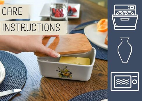 Nat & Jules Dean Crouser Ceramic Stoneware 1/2 Pound, 2 Sticks Butter Dish Airtight Bamboo Lid, Kitchen Accessory, Container Holder, Refrigerator Storage, Countertop Organization, Watercolor Cardinal in Saudi Arabia