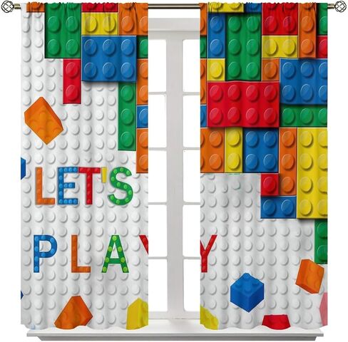 Kids Boys Window Curtains, Building Blocks Toys Treatments Colorful Plastic Brick Geometric Print Pattern Abstract Contour Drapes for Nursery Living Room,42x45 Inch Decor in Saudi Arabia