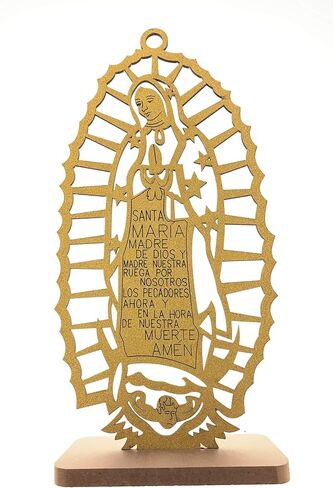 12" Inch Our Lady Guadalupe Religious, Maria Guadalupe, Holy Virgin Mary Virgen of Guadalupe, Wood Carving Stand Or Wall Decoration (Cross-Silver) in Saudi Arabia