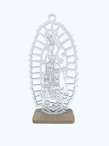 12" Inch Our Lady Guadalupe Religious, Maria Guadalupe, Holy Virgin Mary Virgen of Guadalupe, Wood Carving Stand Or Wall Decoration (Cross-Silver) in Saudi Arabia
