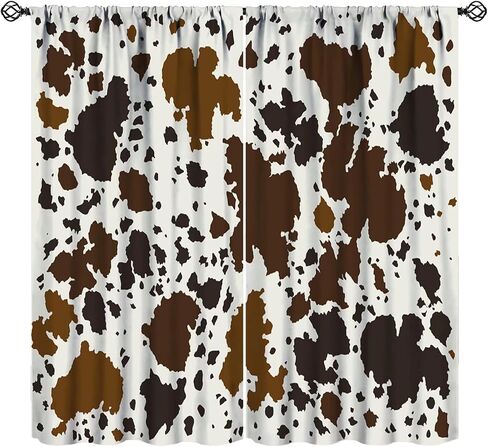 JESTRONRY Cowhide Window Curtain, Western Farm Animal Fur Brown White Cow Print Curtain for Kids Boys Girls Teens Bedroom Decor, Wildlife Rustic Farmhouse Cow Curtain 42x45 Inch Decor in Saudi Arabia