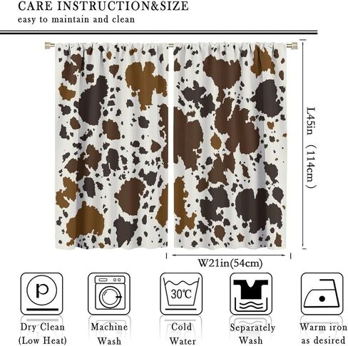 JESTRONRY Cowhide Window Curtain, Western Farm Animal Fur Brown White Cow Print Curtain for Kids Boys Girls Teens Bedroom Decor, Wildlife Rustic Farmhouse Cow Curtain 42x45 Inch Decor in Saudi Arabia