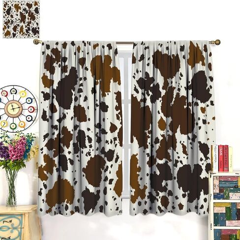 JESTRONRY Cowhide Window Curtain, Western Farm Animal Fur Brown White Cow Print Curtain for Kids Boys Girls Teens Bedroom Decor, Wildlife Rustic Farmhouse Cow Curtain 42x45 Inch Decor in Saudi Arabia
