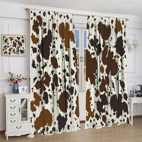 JESTRONRY Cowhide Window Curtain, Western Farm Animal Fur Brown White Cow Print Curtain for Kids Boys Girls Teens Bedroom Decor, Wildlife Rustic Farmhouse Cow Curtain 42x45 Inch Decor in Saudi Arabia