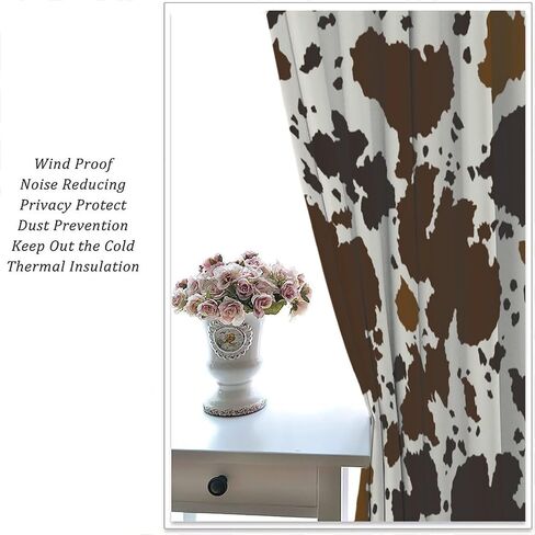JESTRONRY Cowhide Window Curtain, Western Farm Animal Fur Brown White Cow Print Curtain for Kids Boys Girls Teens Bedroom Decor, Wildlife Rustic Farmhouse Cow Curtain 42x45 Inch Decor in Saudi Arabia
