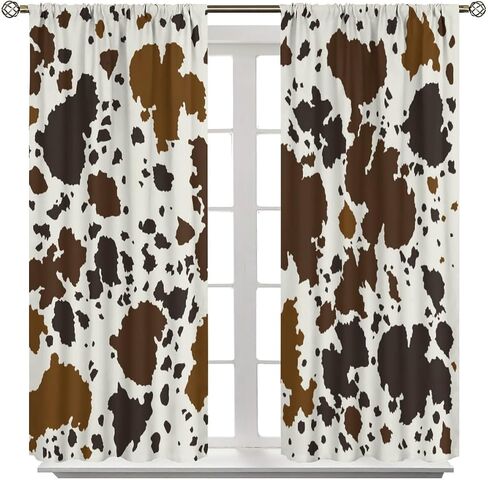 JESTRONRY Cowhide Window Curtain, Western Farm Animal Fur Brown White Cow Print Curtain for Kids Boys Girls Teens Bedroom Decor, Wildlife Rustic Farmhouse Cow Curtain 42x45 Inch Decor in Saudi Arabia