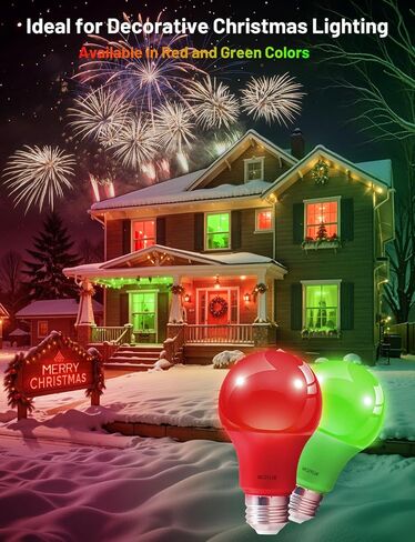 LED A19 Green Light Bulbs, 9W (60W Equivalent, E26 Base LED Green Bulb, Non-Dimmable, Christmas Decoration, Party Decoration, Porch, Front Door, Home Lighting, Holiday Lighting, Pack of 3 in Saudi Arabia