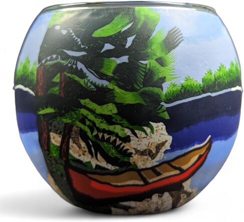 حامل شموع زجاجي مصنوع يدويًا من بينايا - تصميم الأضواء الشمالية، مثالي لديكور طاولة الزفاف، والقطع المركزية، والشموع الصغيرة العرض: 4.33 بوصة، الارتفاع: 3.93 بوصة in Kuwait