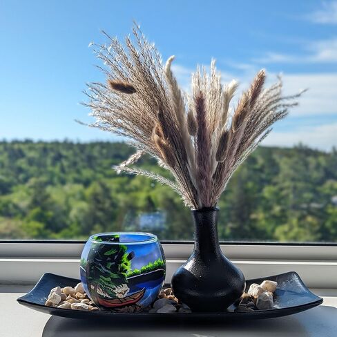 حامل شموع زجاجي مصنوع يدويًا من بينايا - تصميم الأضواء الشمالية، مثالي لديكور طاولة الزفاف، والقطع المركزية، والشموع الصغيرة العرض: 4.33 بوصة، الارتفاع: 3.93 بوصة in Kuwait