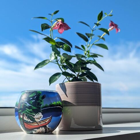 حامل شموع زجاجي مصنوع يدويًا من بينايا - تصميم الأضواء الشمالية، مثالي لديكور طاولة الزفاف، والقطع المركزية، والشموع الصغيرة العرض: 4.33 بوصة، الارتفاع: 3.93 بوصة in Kuwait