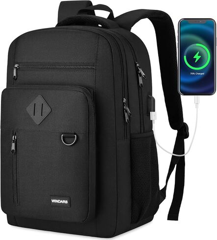 Backpack for Men and Women, Casual School Backpack Teen Boys and Girls Lightweight 15.6 Inch Laptop Bookbag with USB Charger for College Work Travel (Black) in Saudi Arabia