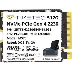 Timetec 512GB M.2 2230 SSD NVMe PCIe Gen4x4 Read Up to 4,800 MB/s Compatible with Steam Deck, ASUS ROG Ally, Microsoft Surface pro 9/ pro 8/pro 7+/pro X/laptop3/laptop4/laptop go/book3, Mini PCs