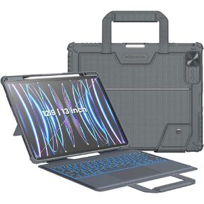 Nillkin Carry Go Backlit Keyboard Case for iPad Pro 12.9 (3rd/4th/5th/6th Generation) with Handle, Grey for iPad Air 13 inch M2 Detachable Keyboard with Trackpad,Kickstand,Great Typing,Function Row