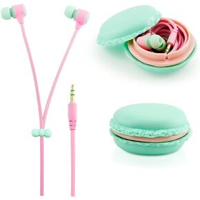 GEARONIC TM Cute 3.5mm in Ear Earphones Earbuds Headset with Macaroon Ear Buds Organizer Box Case Compatible with Smart Phones PC MP3 (Beige)