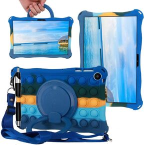 Tablet Case for Huawei MatePad SE 10.4 inch 2023 Soft Anti-Stress Silicone Case with 360° Rotate Stand/Pencil Holder/Shoulder Strap/Pen for Huawei MatePad SE 10.4 inch (Colorful Blue)
