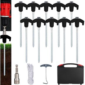 10PCS Camping Tent Stakes Heavy Duty,8 Inch Screw in Tent Stakes Heavy Duty,Nightglow Metal Tent Stakes,with Hex Head Driver,Nail Lifter,Ropes,White