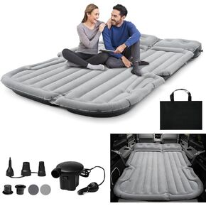 Self-Inflating Car Air Mattress Custom for Model Y 2024-2020 Outdoor Camping Air Bed with Built-in Pump Portable Air Couch Mat Flocking Surface Air Cushion Model Y Accessories(Beige&Gray)