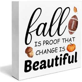 Fall Home Decor, Pumpkins Leaves Wooden Sign Decor Desk Sign Rustic Autumn Wooden Block Sign Rustic Home Shelf Wall Decoration