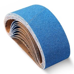 3x21 Inch Sanding Belts, 10 Pack (40, 60, 80, 120, 240 Grit), Zirconia Belt Sander Paper for Metal, Wood, and Plastic