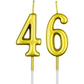 46th & 64th Birthday Candles, Black Number 46 64 Candle for Cake, Happy Birthday Cake Topper Decoration for Birthday Anniversary Celebration Party Supplies