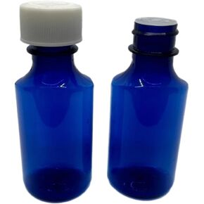 kissly latender Oval Pharmacy Plastic Bottles - 2 oz- Child-Resistant Caps - blue Liquid Medicine Bottle - Pack of 2