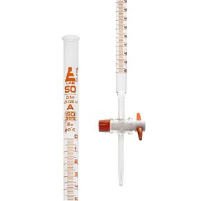 EISCO Lab Burette, 50mL - Class A - 0.1mL Amber Graduations - PTFE Stopcock - Borosilicate Glass Buret