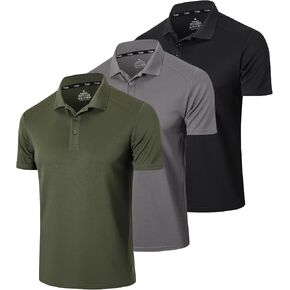 Men’s 3 Pack Polo Shirt Moisture Wicking Dry Fit Performance Athletic Short Sleeve Golf Shirt