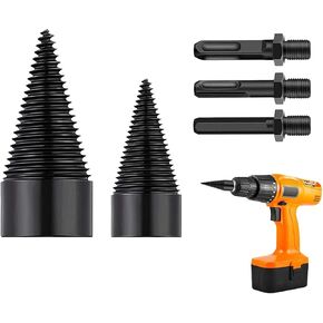 Wood Splitter Drill Bits, 5Pcs Firewood Log Drill Bits, 32MM + 42MM Heavy Duty Electric Drills Screw Cone Driver with Round + Hex + Square Shank for Electric Drill Machine