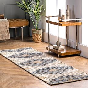 nuLOOM Hand Braided Marla Denim And Jute Diamonds Runner Rug, 2' 6" x 8', Off-white, Runner