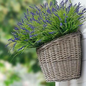 12 Bundles of Artificial Plants Outdoor Fake Grass with Lavender Flowers,UV Resistant Fake Flowers Greenery Shrubs,Faux Plants for Outside Planter Pathway Front Porch Decorations (Purple)