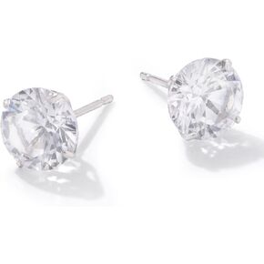 10K Gold and Rhodium Plated White Sapphire Earrings - 1.90 Carat Round Cut Studs - White Sapphire Stud Earrings - Sapphire Earrings - Birthstone Jewelry for Women - Trendy Gold Stud Earrings - Sapphire Studs