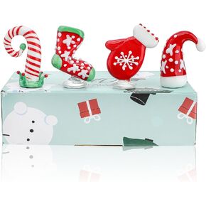 HDCRYSTALGIFTS Set 4 Blown Glass Christmas Tree Figurine Collectible Art Glass Statue Holiday Decoration Sculpture Festival Gifts Home Arts