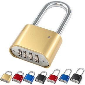 Combination Locks, Padlock Combination Lock for Locker, 4 Digit Combination Gym Lock, 4 Number Combination Lock with Code (Red - Long Beam)