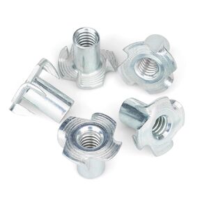 1/4"-20 T-Nuts (50 Pack), Zinc-Plated Steel Corrosion Resistant, 9/16" Barrel Length, 4-Pronged Tee Nut for Wood, Rock Climbing Holds, Cabinetry