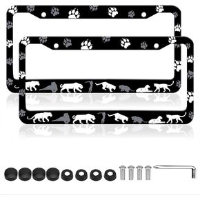 2 Pcs Mountains License Plate Frames, 2 Holes Black Aluminum Alloy License Plate Holder Tag Frame for US Canada Standard with Screw Caps