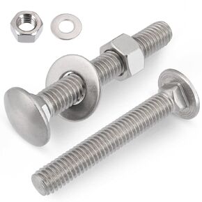3/8-16 x 5 Carriage Bolts Screws 4 Sets, 304 Stainless Steel 18-8, Round Head Square Neck, Carriage Bolts and Nuts Kit, with Flat Washers