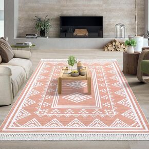 2x6 Runner Rug Machine Washable Hallway Runner Rug Indoor Non Slip Throw Floor Cover Boho Accent Area Rug Stain Resistant Farmhouse Runner Carpet Bordered Rug for Living Room Bedroom, Blue