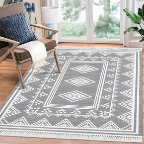 2x6 Runner Rug Machine Washable Hallway Runner Rug Indoor Non Slip Throw Floor Cover Boho Accent Area Rug Stain Resistant Farmhouse Runner Carpet Bordered Rug for Living Room Bedroom, Blue in Kuwait