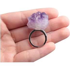 Acxico 1 pcs 5g Natural Raw Rough Amethyst Crystal Ring Purple Specimen Adjustable Ring