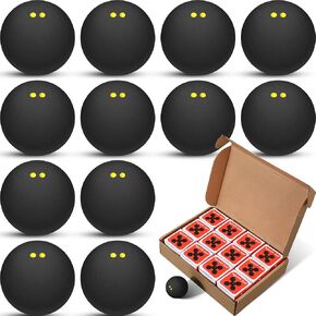 12 Pcs Squash Ball Professional Double Yellow Dot Squash Ball High Reliability Practical to Use Excellent Performance Rubber Squash Balls for Training Practice and Competition
