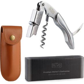 Waiter's Corkscrew with Vegan Leather Sheath by M&R Blvd. - Professional Grade, Deluxe Wine Key - Patented Spring Lever Easy Opening - Foil Cutter, Beer Bottle Opener - Wine Gift Set - Rosewood