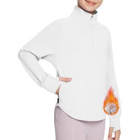 BALEAF Girls Fleece Fall Jackets Kids Long Sleeve Shirts Thermal Half Zip Sweatshirts Zipper Pockets Athletic Soccer