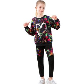 Girls 2 Piece Outfits Kids Clothes Sets Sweatsuit Tracksuit Jogger Print Long Sleeve Sweatshirts Sweatpants 4-13Y