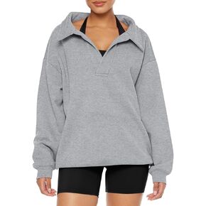 REORIA Womens Oversized Sweatshirts Fleece V Neck Pullover Tops Casual Comfy Fall Trendy Clothes 2024