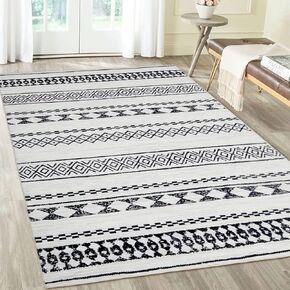 COZYLOOM Boho Runner Rug, Black White Geometric Runners Moroccan Soft Floor Mat Water Stain Resistant Small Rug for Entry Front Door Hallway Washable Kitchen Laundry Floor Cover Low Pile Decor 2 x 8ft
