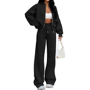 MEROKEETY Women's Fall 2 Piece Sweatsuits Set Long Sleeve Zip Up Sweatshirt Wide Leg Sweatpants Lounge Sets