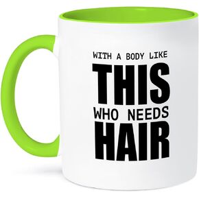 3dRose With A Body Like This Who Needs Hair Mug, 11 oz, Black in Saudi Arabia