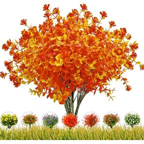20 Bundles Artificial Fall Flowers for Outdoors UV Resistant Fake Flower No Fade Outdoor Faux Plastic Plants Perfect for Your Outdoor Garden Home Patio Decor(Gold Yellow)