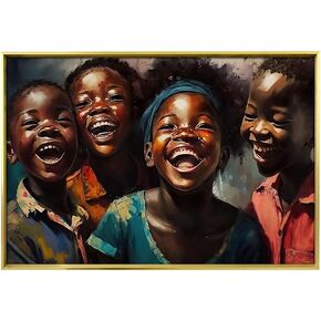 Turaranusy African American Children Wall Art Aesthetic Wall Art 4 Happy Kids Poster Paintings Laughing Boys and Girl Wall Art Decor Canvas Wall Art for Living Room Bathroom Bedroom 16x24 Unframed